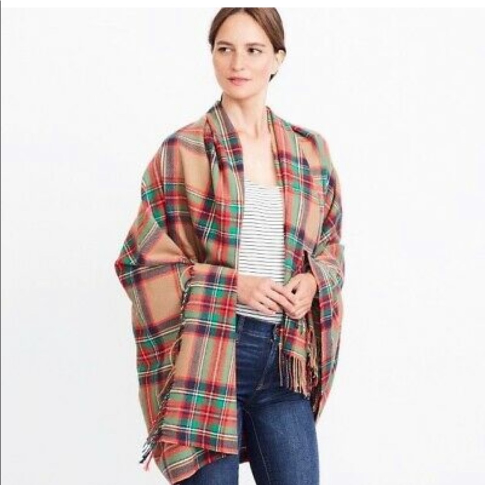 J. Crew tan plaid scarf wrap extra large